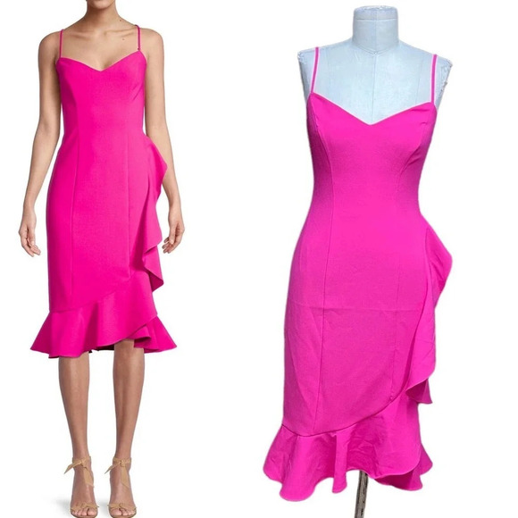LIKELY Laverna Ruffle‎ Midi Dress Fuchsia Pink Size 0 - Picture 1 of 13